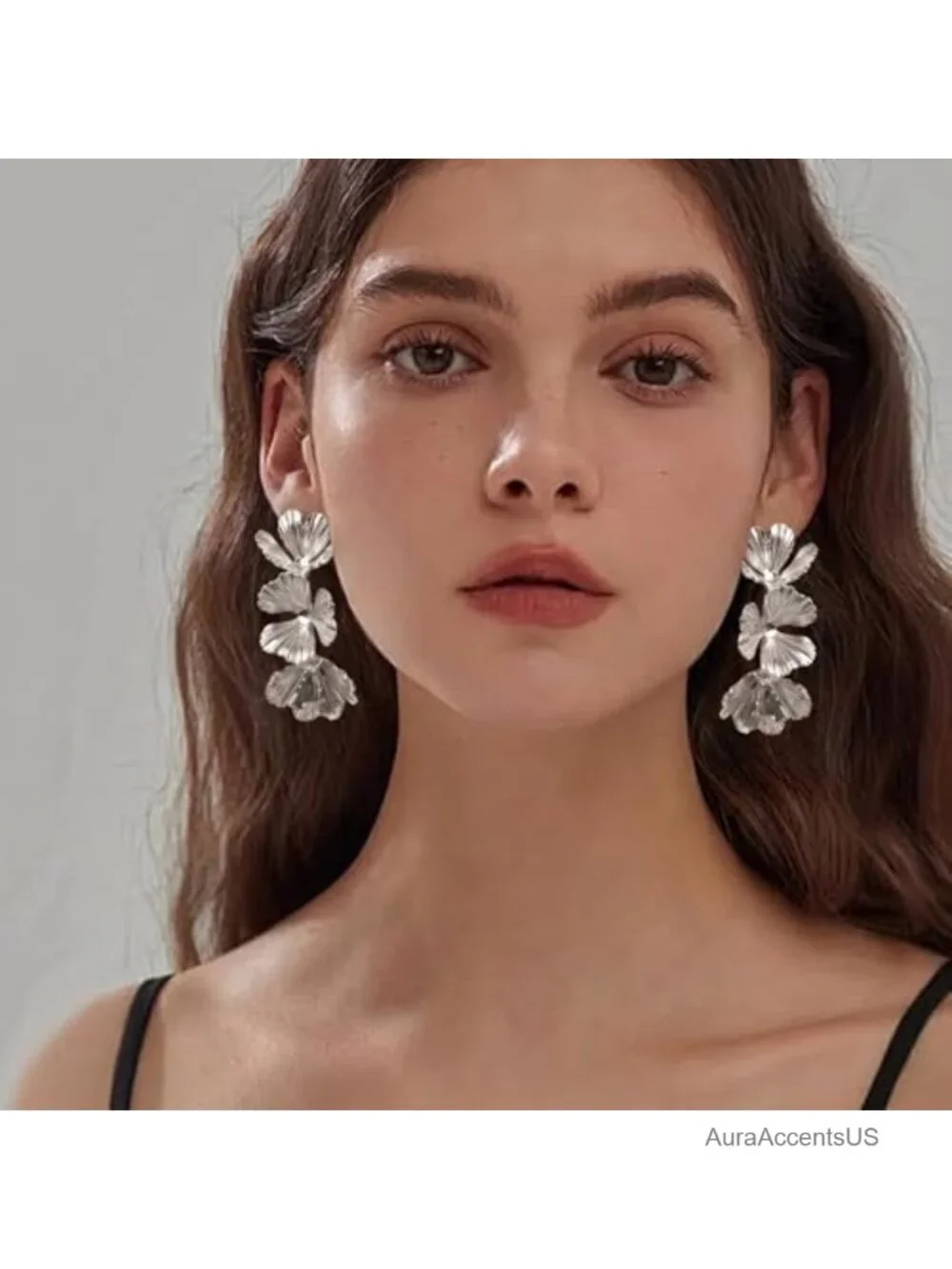 Gold Flower Statement Earrings for Women, 4 Pairs Trendy Hoop Floral Drop